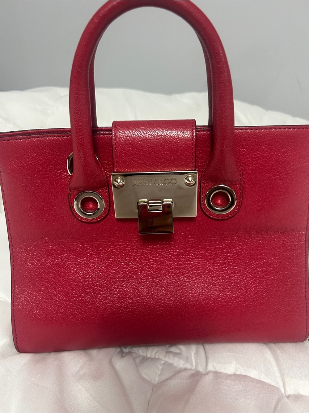 Jimmy Choo Red Leather Satchel with Gold Hardware